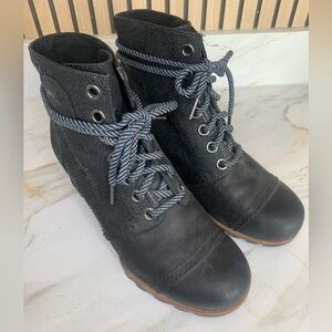 Sorel Black Combat Wedge Ankle Boot